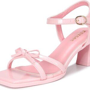 Women's Patent Leather Bow Heeled Sandals 2.36in Chunky Open Toe Party Wear